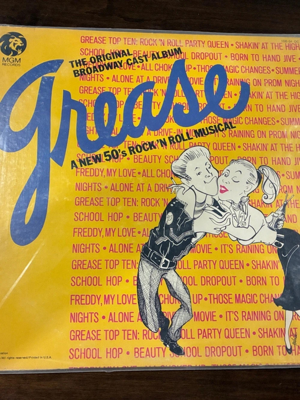 MGM Records Grease: The Original Broadway Cast Album Vinyl Record Yellow & Blue